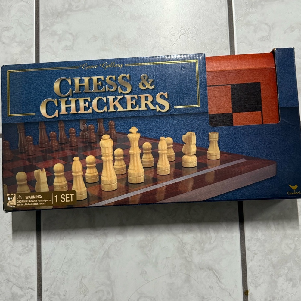 Chess & Checkers Set - Blue and Brown